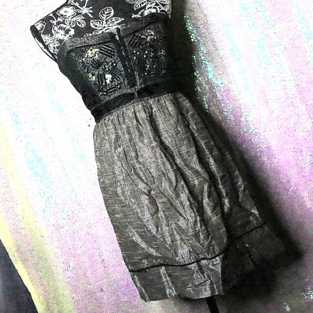 BEADED STRAPLESS DRESS 2 Staring At Stars Black Grey Silver NYE Party Mini Dance